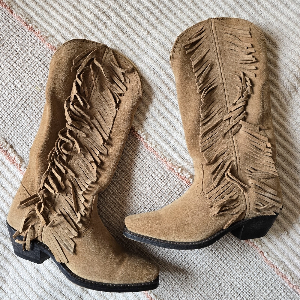 Dingo Lad 14" Fringe Cowboy Boot Camel Suede